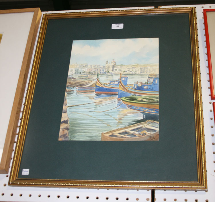 A.M. Galda - `Malta`, watercolour, signed, titled and dated 22.6.79, approx 34cm x 27cm, within a