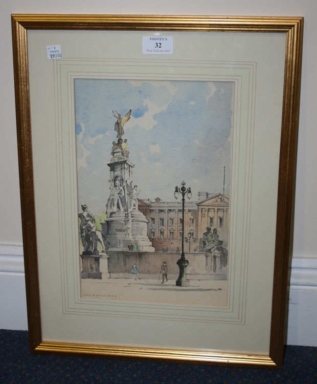 Guy A. Williams - `A Perspective of Buckingham Palace`, mid-20th Century watercolour, signed, approx