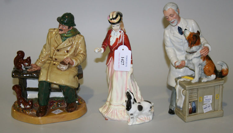 Three Royal Doulton figures, comprising `Thanks Doc`, HN2731, `Lunchtime`, HN2485, and `Sarah`,