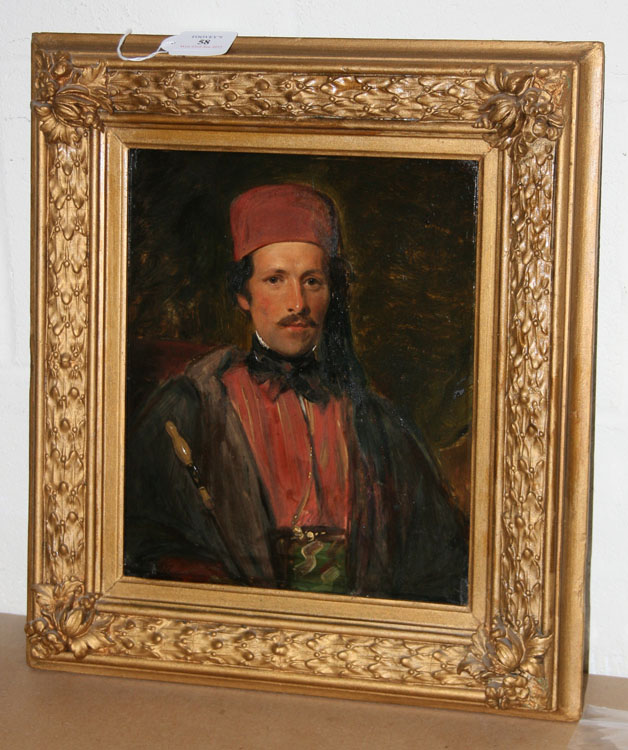 Mid/late 19th Century British School - Three-quarter Length Portrait of a Gentleman wearing a Fez