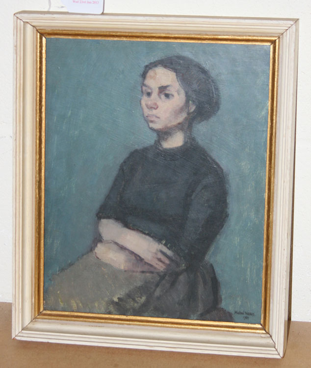 Michael Noakes - `Badu` (Half Length Portrait of a Seated Woman), oil on board, signed and dated