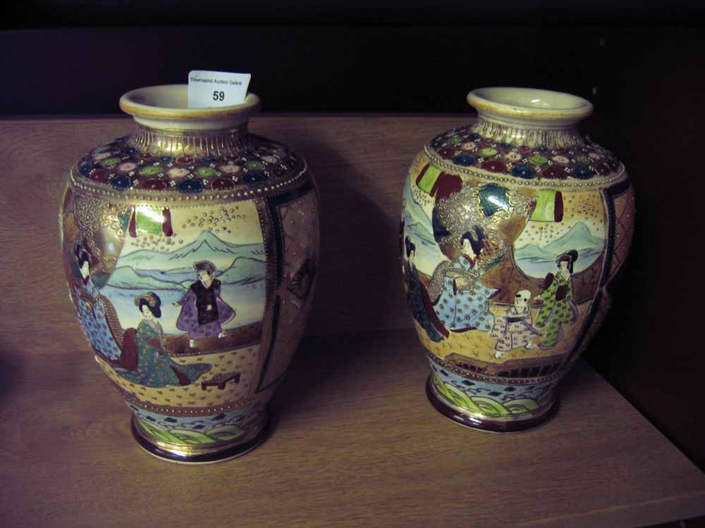 A pair of 19th century Japanese hand painted Satsuma Vases, 19cm tall