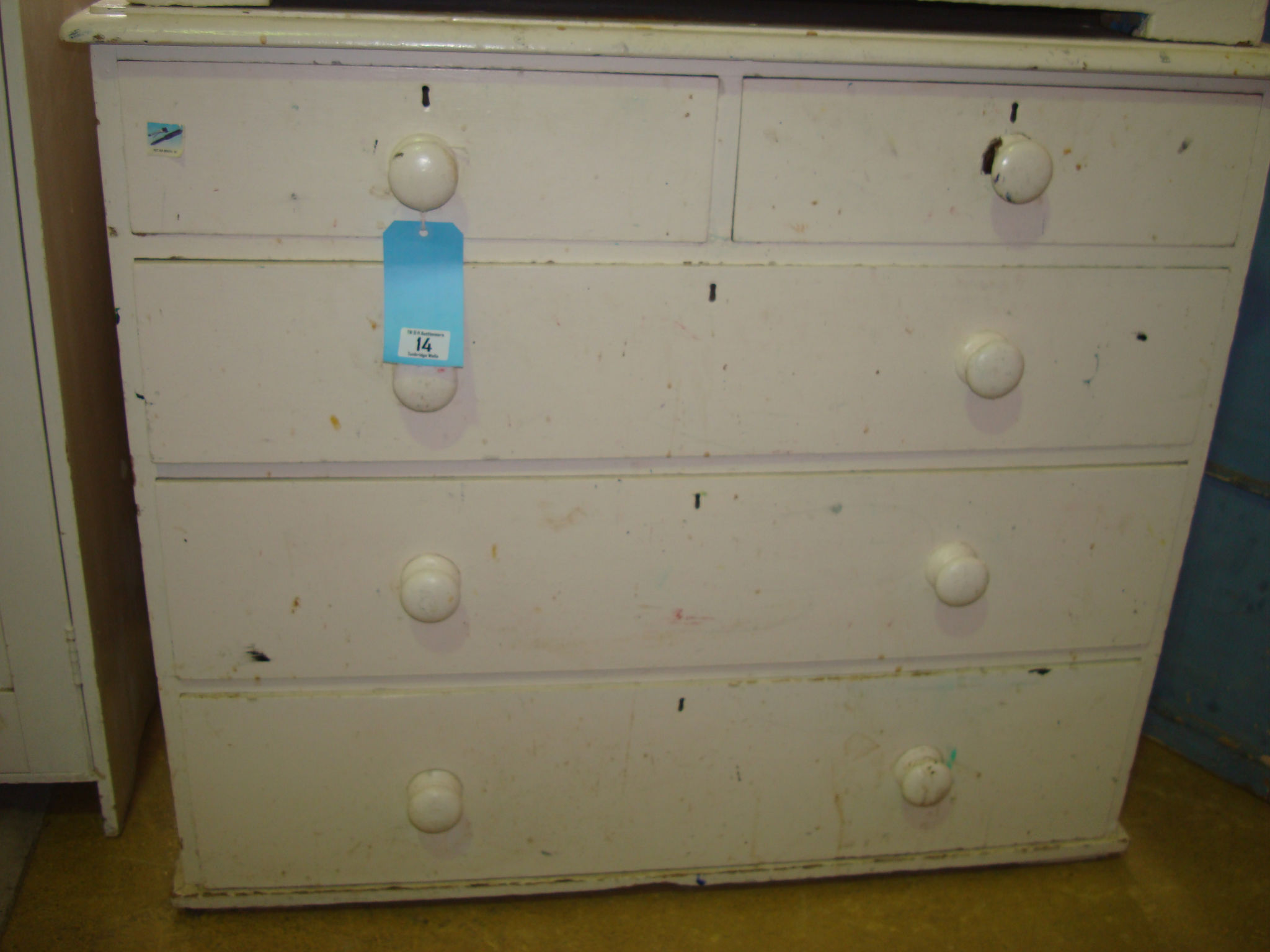 A late Victorian pine chest of drawers, painted