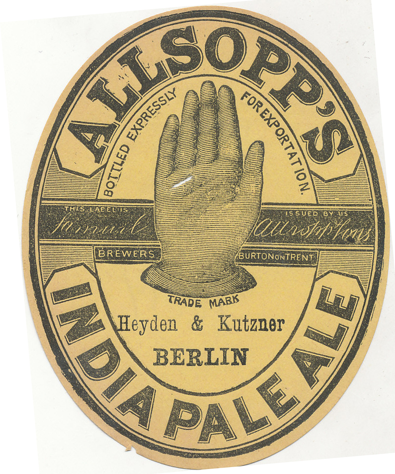 BEER LABELS, Allsopps (Burton), for Heyden & Kutzner (Berlin), India Pale Ale, pre-1887, annotated