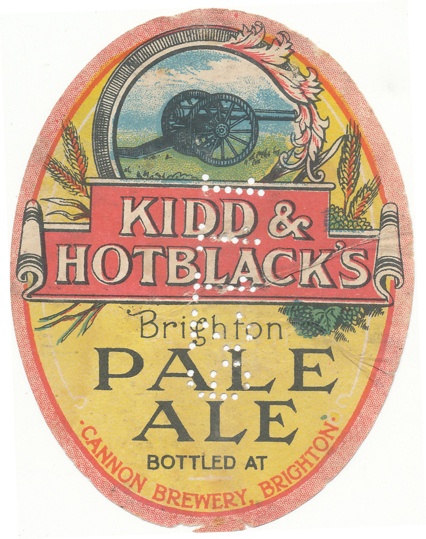 BEER LABELS, Kidd & Hotblacks (Brighton), Pale Ale, perfin stamp 11.1.1929, circular, some edge