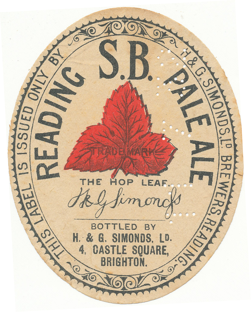 BEER LABELS, H & G Simonds (Reading), bottled by Simonds of Brighton, S.B. Pale Ale, perfin stamp