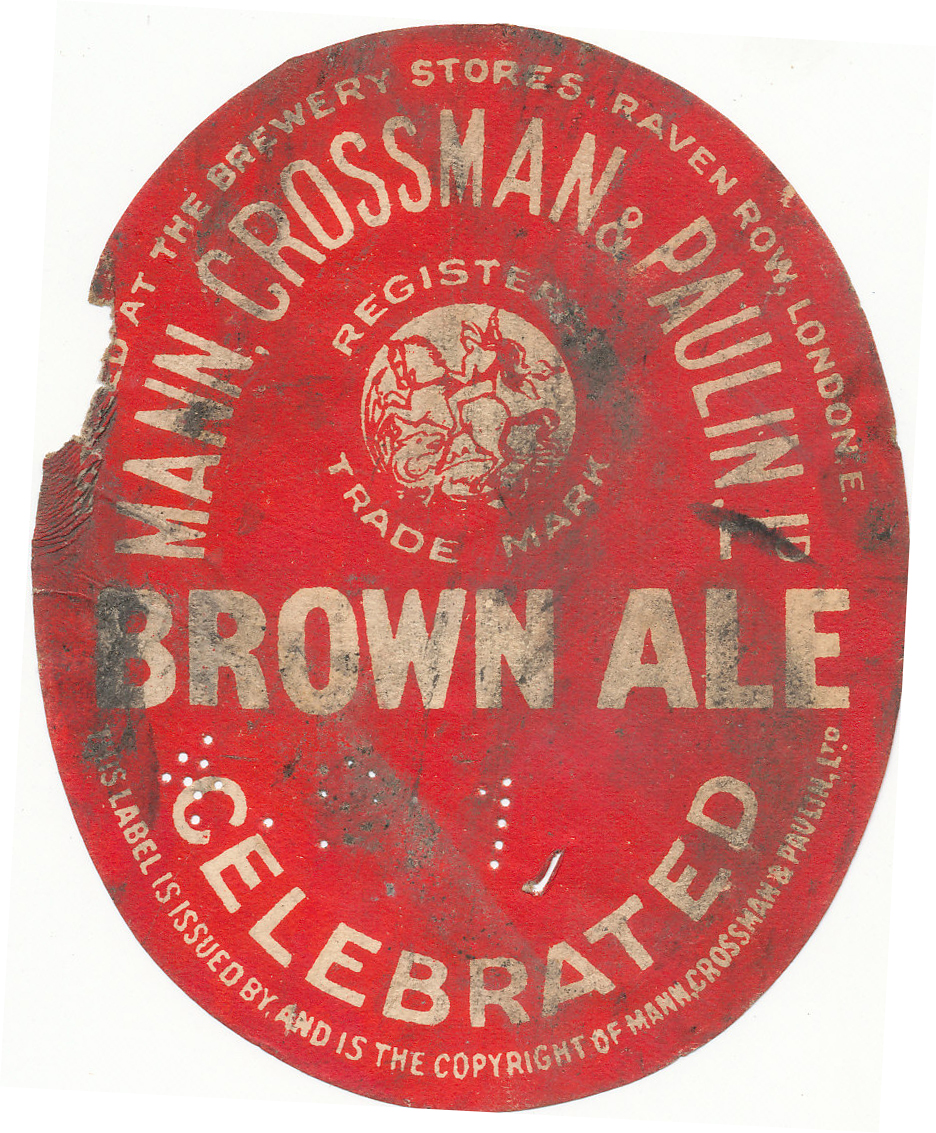 BEER LABELS, Mann Crossman & Paulin (London), Brown Ale, pre-1932, perfin stamp, vo, age toning