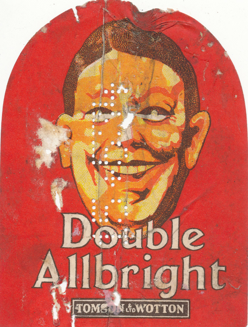 BEER LABELS, Tomson & Wotton (Ramsgate), Old Thatch, Double Allbright, 1930s, smiling face, beehive,