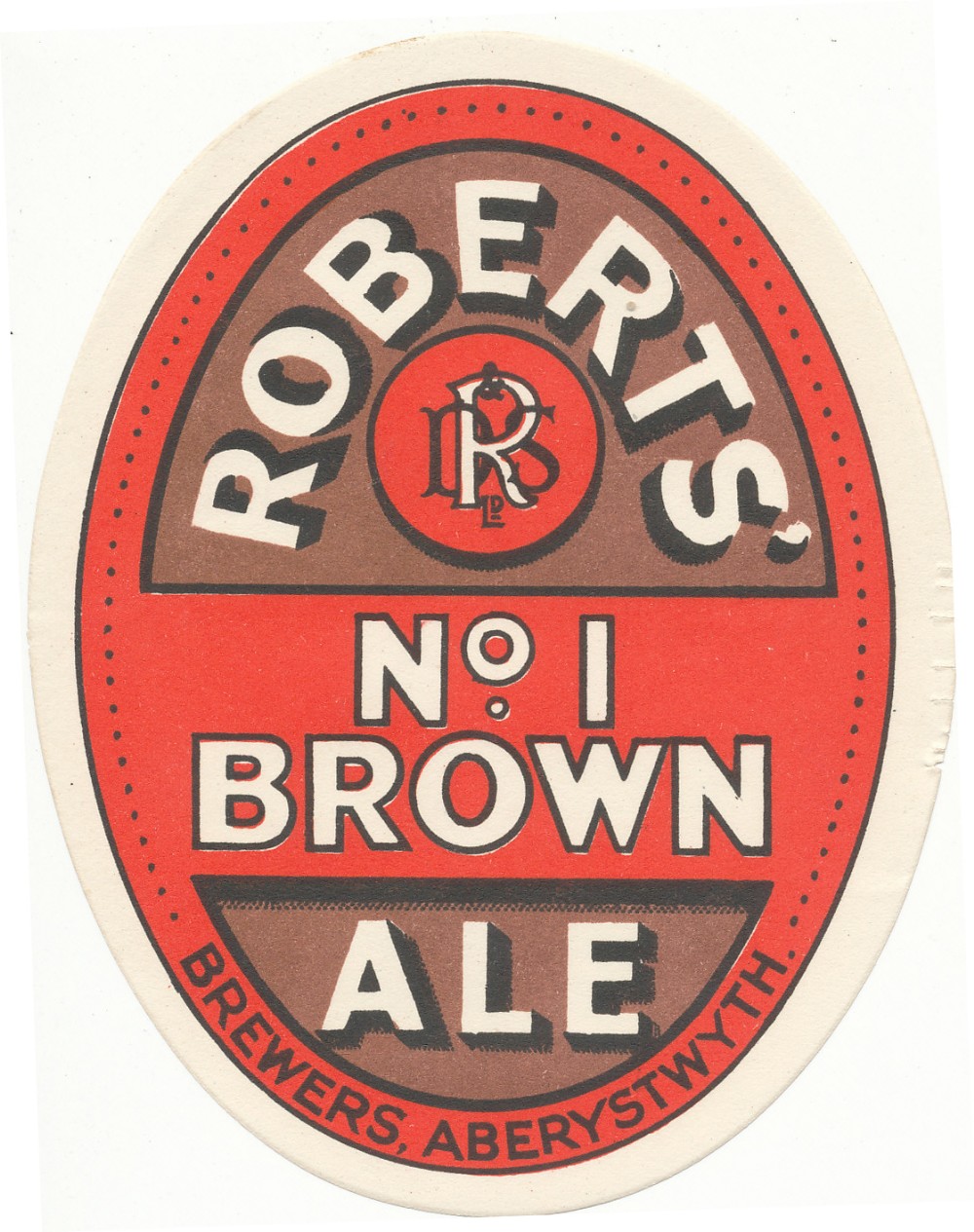 BEER LABELS, Roberts (Aberystwyth), No. 1 Brown Ale, pre-1935, large vo, G to VG