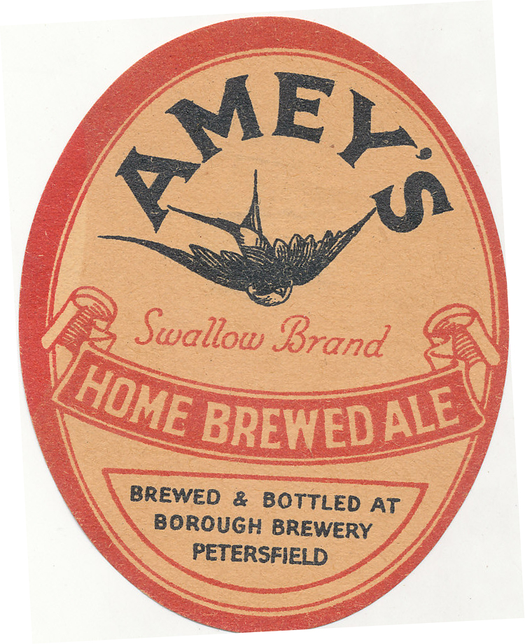 BEER LABELS, Amey`s (Petersfield), Swallow Home Brewed Ale, 1930s, vo, VG