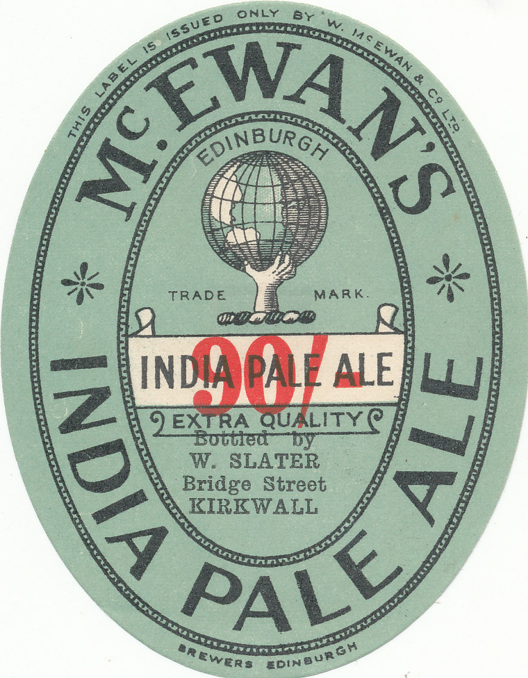 BEER LABELS, McEwan & Co. (Edinburgh), 90/- IPA, Fourpenny Ale, 1930s, vo, about G to about VG, 2