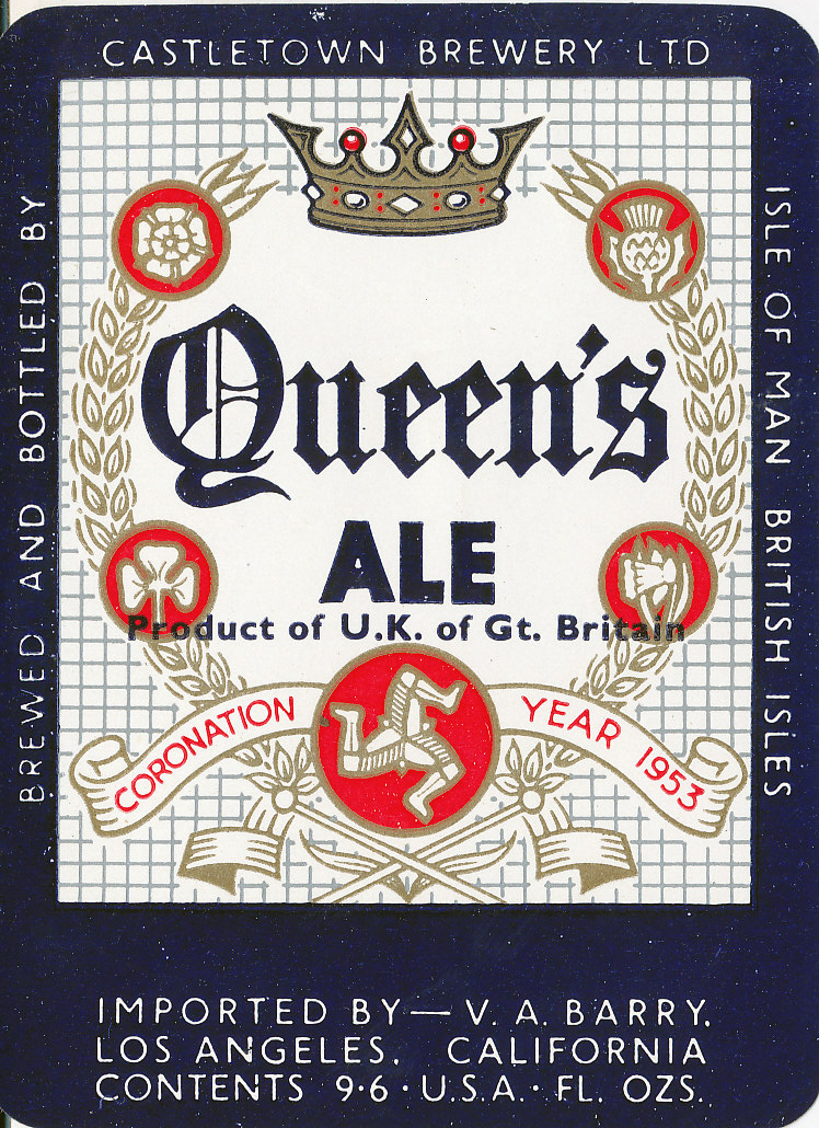 BEER LABELS, Castletown Brewery (I.o.M.), Queens Ale, 1953, different styles, rv, VG, 3