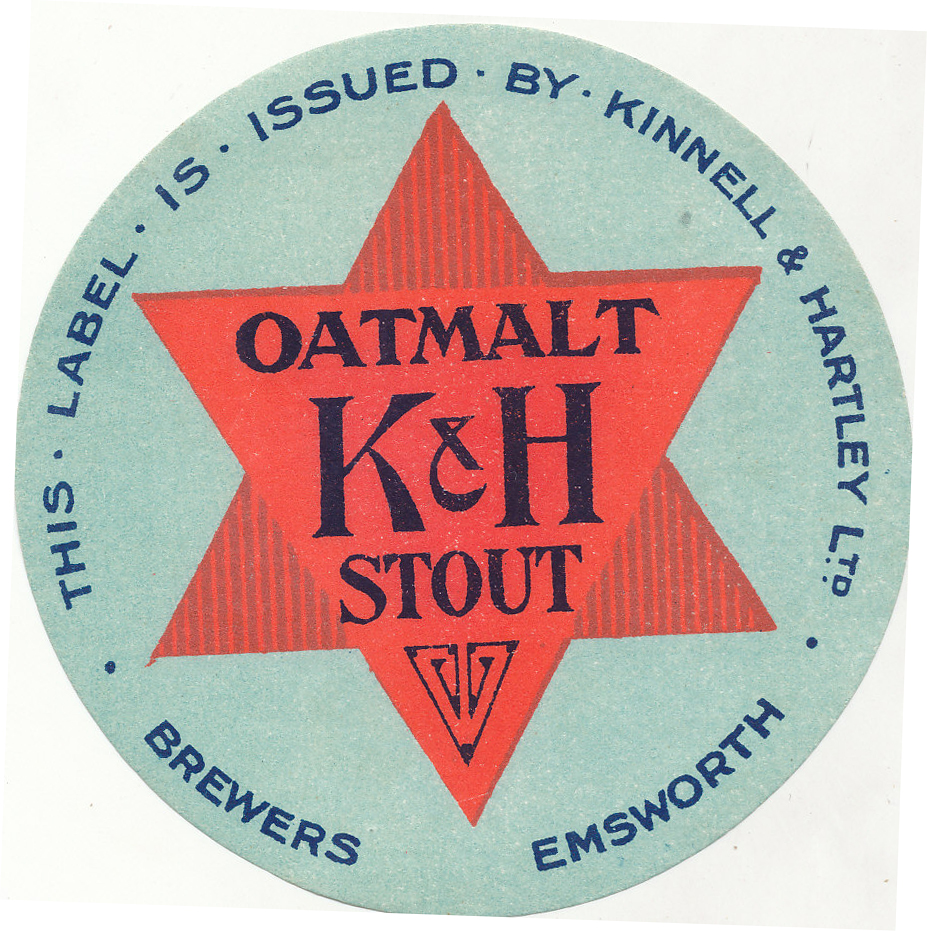 BEER LABELS, Kinnell & Hartley (Emsworth), Oatmalt Stout, pre-1928, circular, G to VG