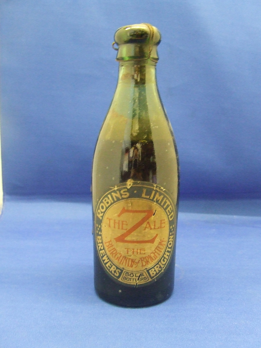 BEER BOTTLE, Robins of Brighton, Z Ale, Last brew at Waterloo Street, 30th Jan. 1924, unopened, with