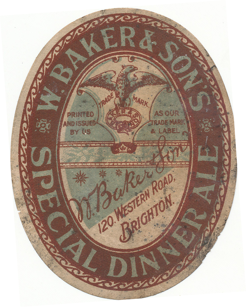 BEER LABELS, W. Baker & Sons (Brighton), bottlers, Special Dinner Ale, 1920s/30s, vo, age toning, G