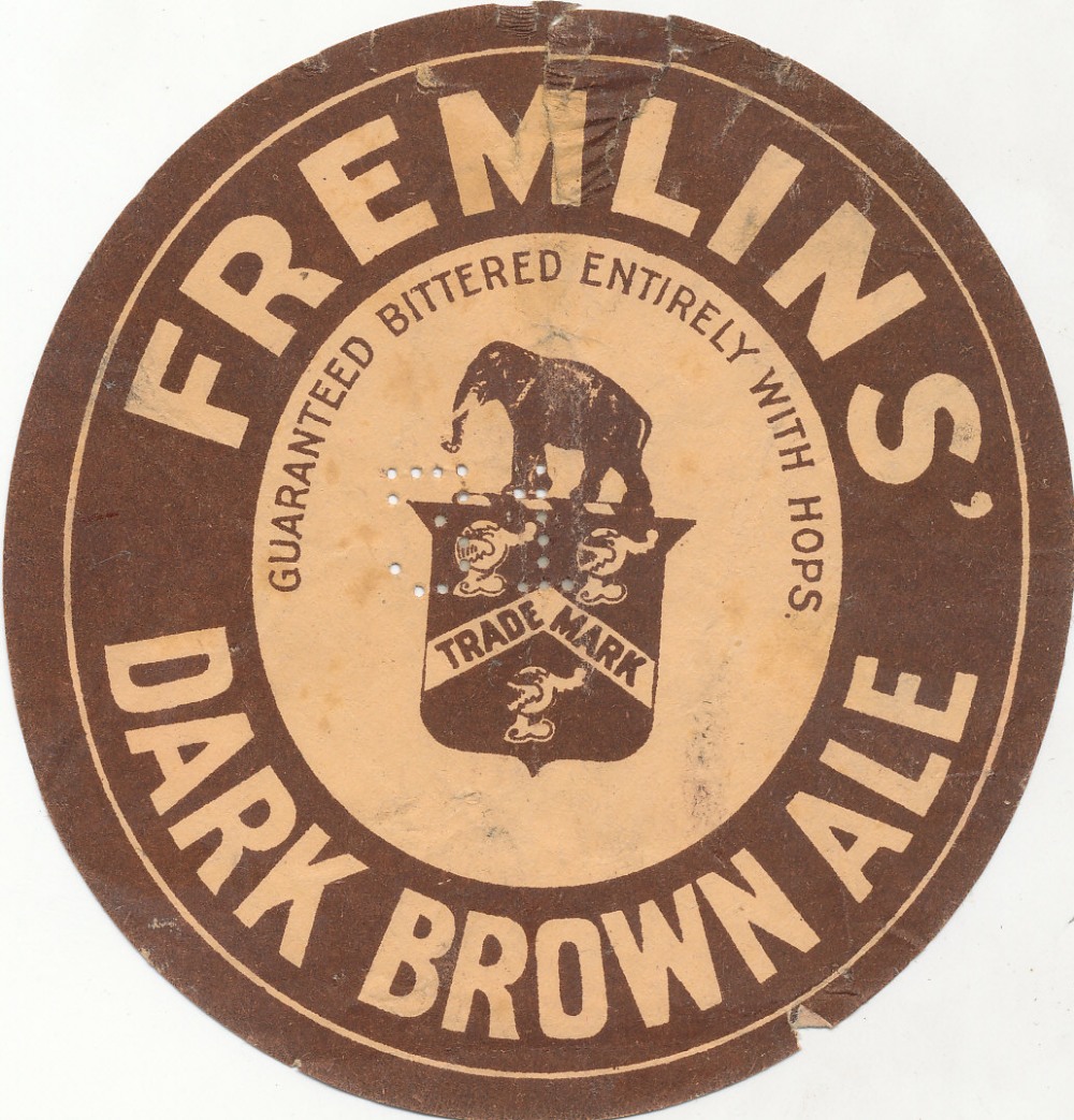 BEER LABELS, Fremlins (Maidstone), Dark Brown Ale, neck label, circular, perfin stamp, creasing