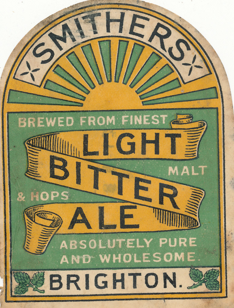 BEER LABELS, Smithers (Brighton), Light Bitter Ale, pre-1920, beehive, age toning and creasing,