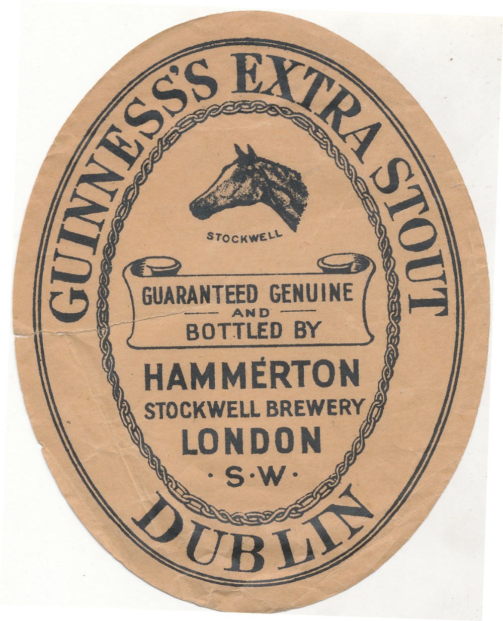 BEER LABELS, Chas. Hammerton (Stockwell), Guinness, pre-1936, large vo, creasing, G