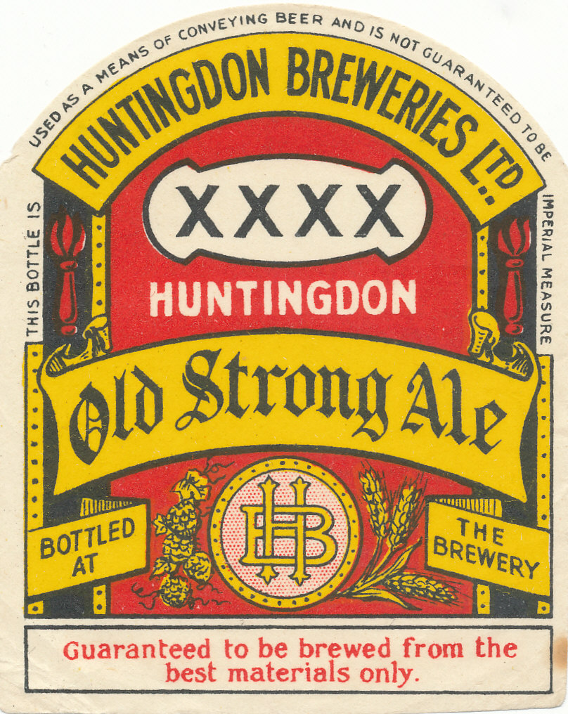 BEER LABELS, Huntingdon Breweries Ltd., Old Strong Ale, 1930s/40s, beehive, slight age toning and