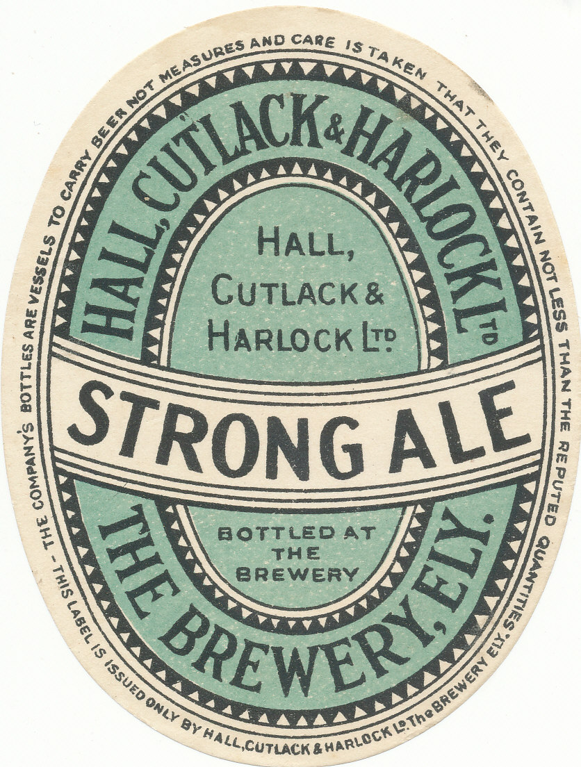 BEER LABELS, Hall Cutlack & Harlock Ltd. (Ely), Strong Ale, 1930s, vo, VG