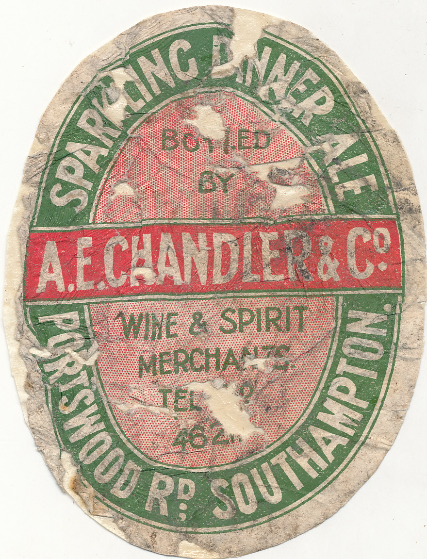 BEER LABELS, A.E. Chandler & Co. (Southampton), bottler, Sparkling Dinner Ale, 1930s, vo, laid