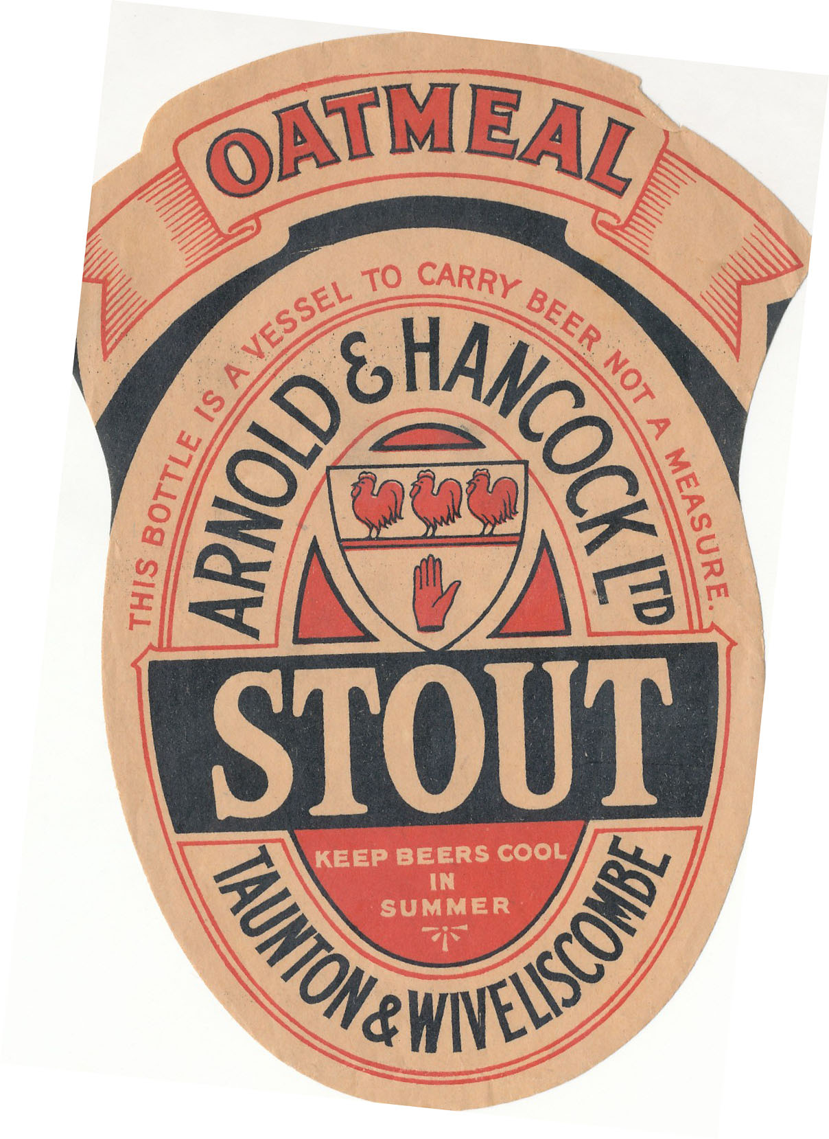 BEER LABELS, Arnold & Hancock Ltd. (Taunton), Stout, 1930s, large tabbed vo, slight creasing, G