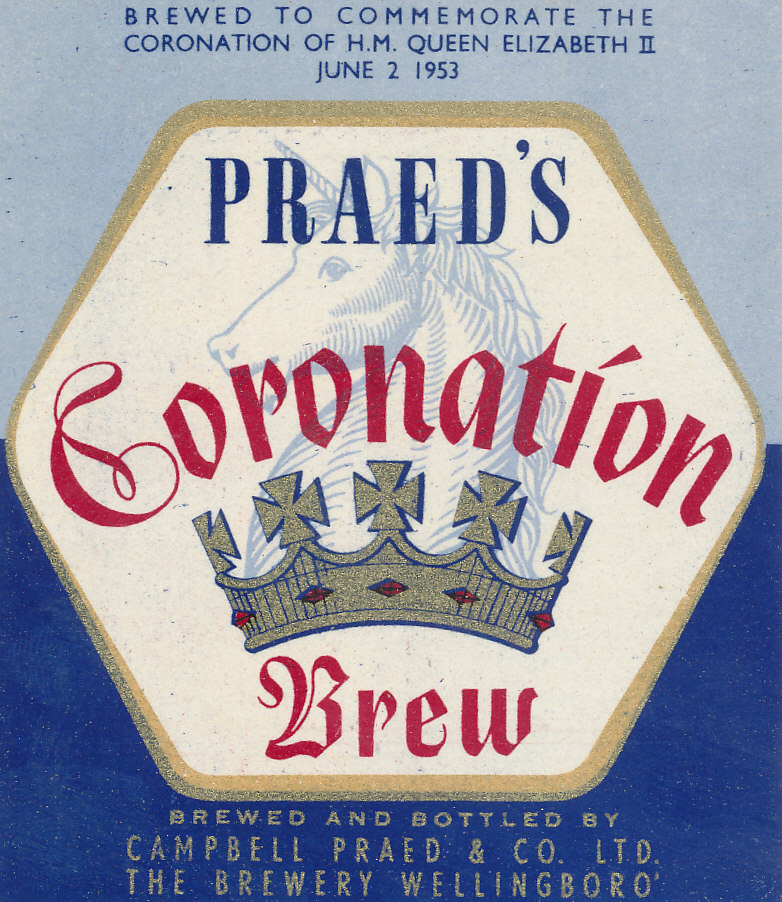 BEER LABELS, Campbell Praed & Co. (Wellingborough), Coronation Brew, 1953, neck label, rv, VG, 2
