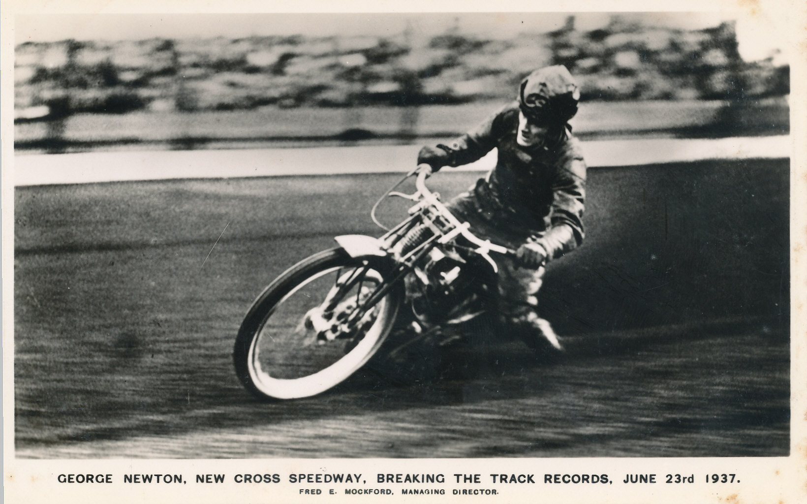 SPEEDWAY, RP p/c, George Newton at New Cross, breaking record 1937, G to VG