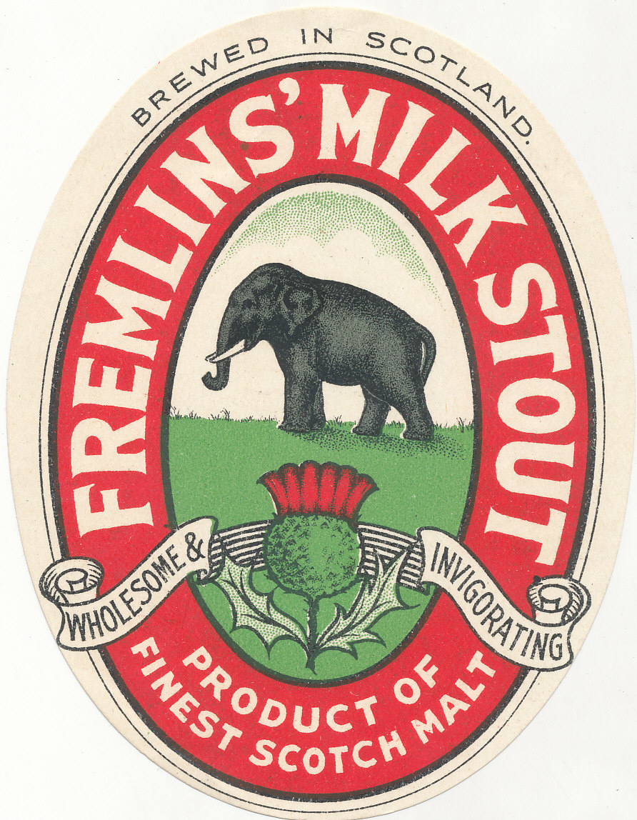 BEER LABELS, Fremlins (Maidstone brewed in Scotland), Milk Stout, 1930s, illustrated, vo, VG