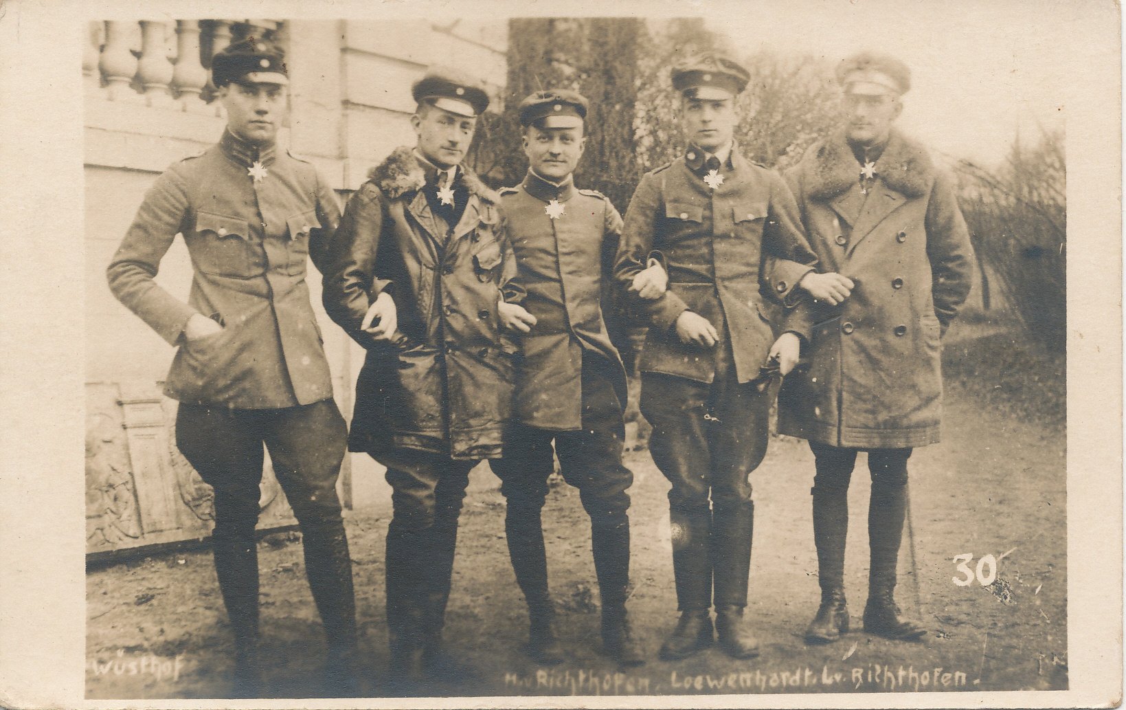 W.W.I, Aviation, Germany, sepia RP of the Von Richtofen brothers and Loewenhardt and Wusthof, all