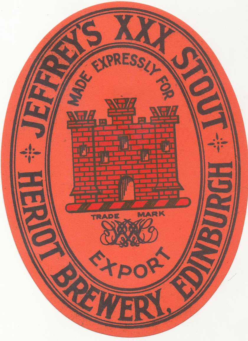 BEER LABELS, Jeffrey (Edinburgh), XXX Stout, 1930s, large vo, VG