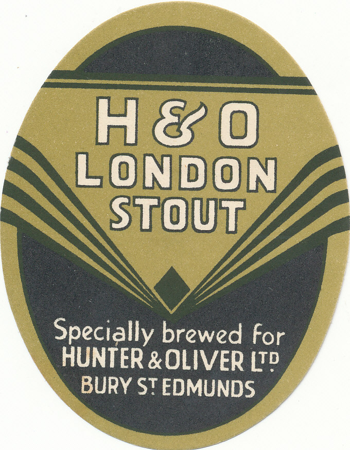 BEER LABELS, Hunter & Oliver (Bury St. Edmunds), bottler, London Stout, 1930s/40s, vo, EX