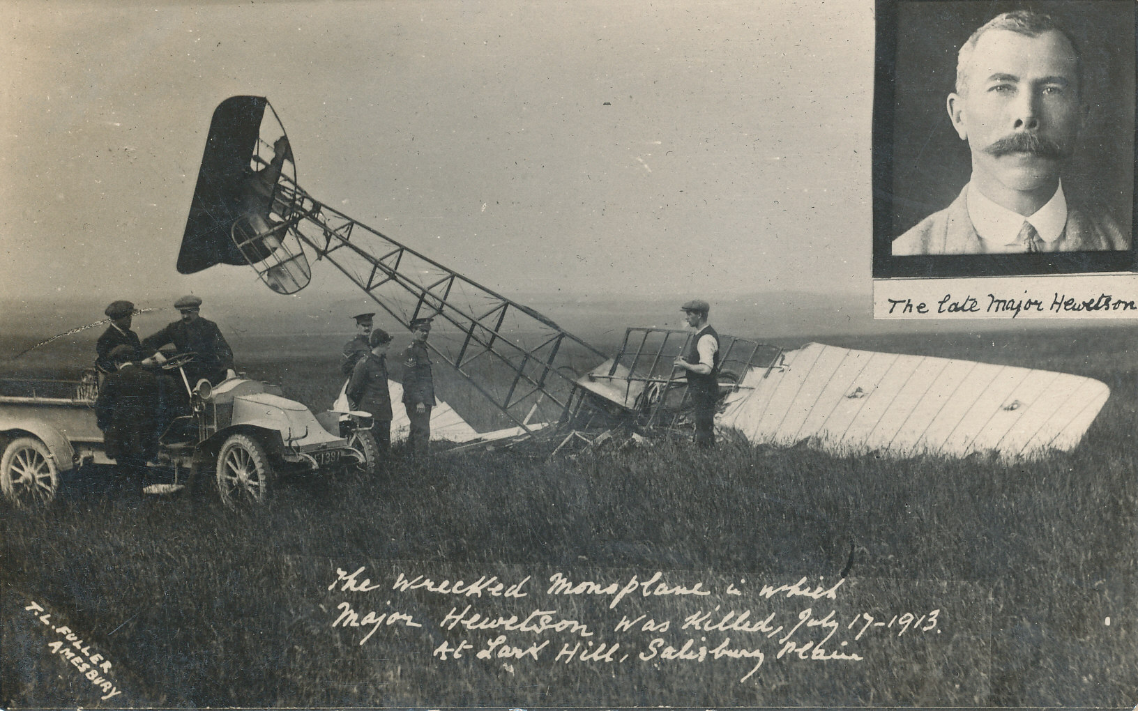 WILTSHIRE, Aviation, wreck of the monoplane in which Major Hewetson was killed, 17th July 1913 at