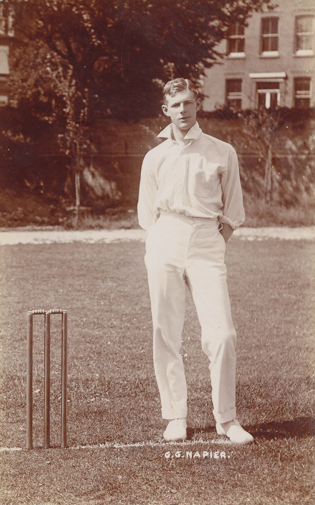 NAPIER G.G., Middx 1904-13, sepia RP p/c, by Foster, killed in WWI, VG (cricket)