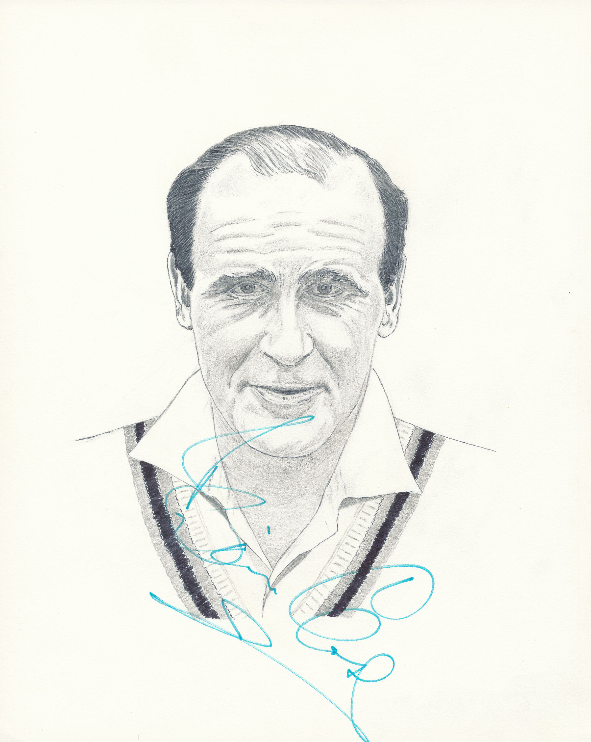 CLOSE BRIAN, signed 8 x 10 pencil sketch showing him h/s, by Leicestershire collector and artist