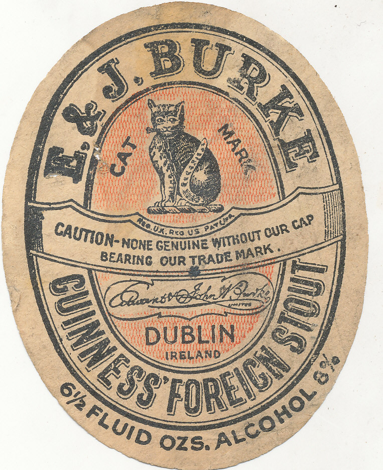 BEER LABELS, E. & J. Burke (Dublin), bottler, Guinness` Foreign Stout, 1940s, vo, age toning, G