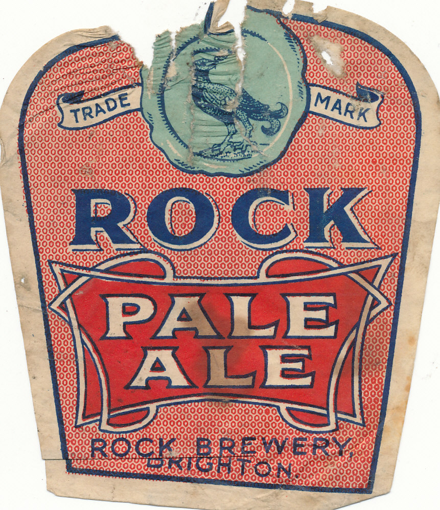 BEER LABELS, Rock Brewery (Brighton), Pale Ale, pre-1928, beehive wide arch, some wrinkling, tears