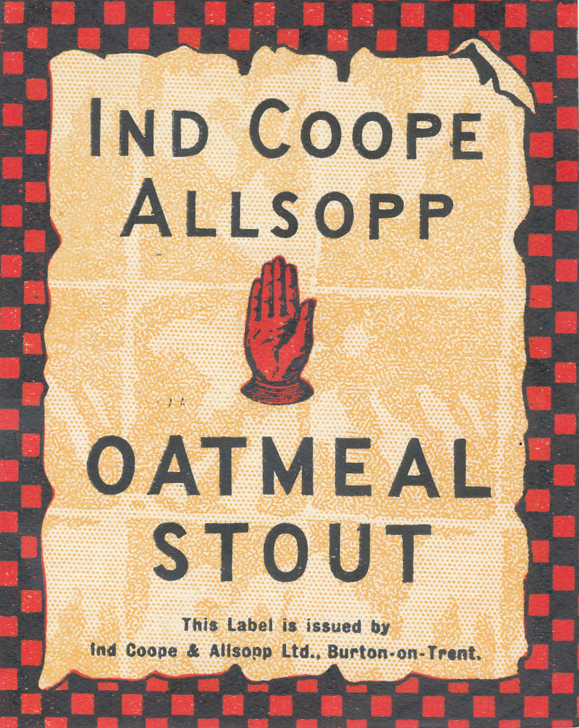 BEER LABELS, Ind Coope Allsopp (Burton-on-Trent), Oatmeal Stout, 1930s, rv, VG