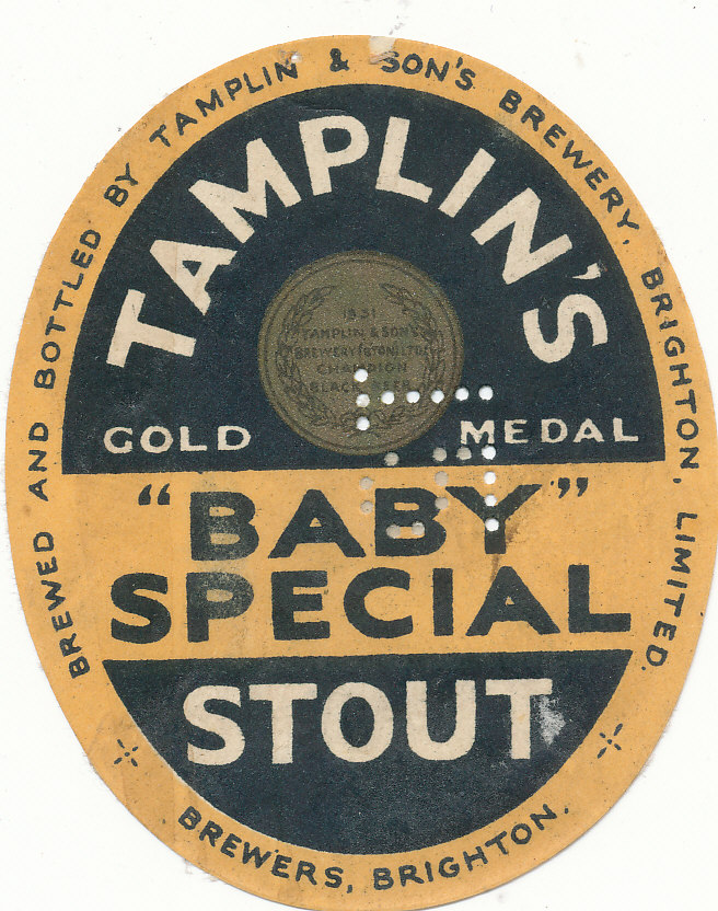 BEER LABELS, Tamplin & Sons (Brighton), Baby Special Stout, 1930s, perfin stamp, vo, slight age