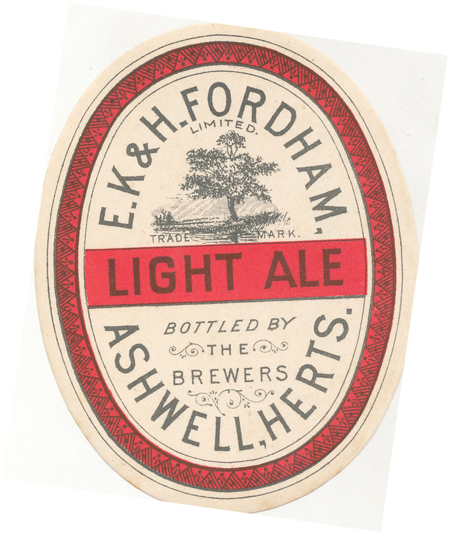 BEER LABELS, E.K. & H. Fordham (Ashwell), Light Ale, 1930s/40s, vo, VG