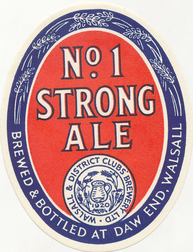 BEER LABELS, Walsall & District Clubs, No. 1 Stout, No. 1 Strong Ale, late 1940s, vo, VG, 2