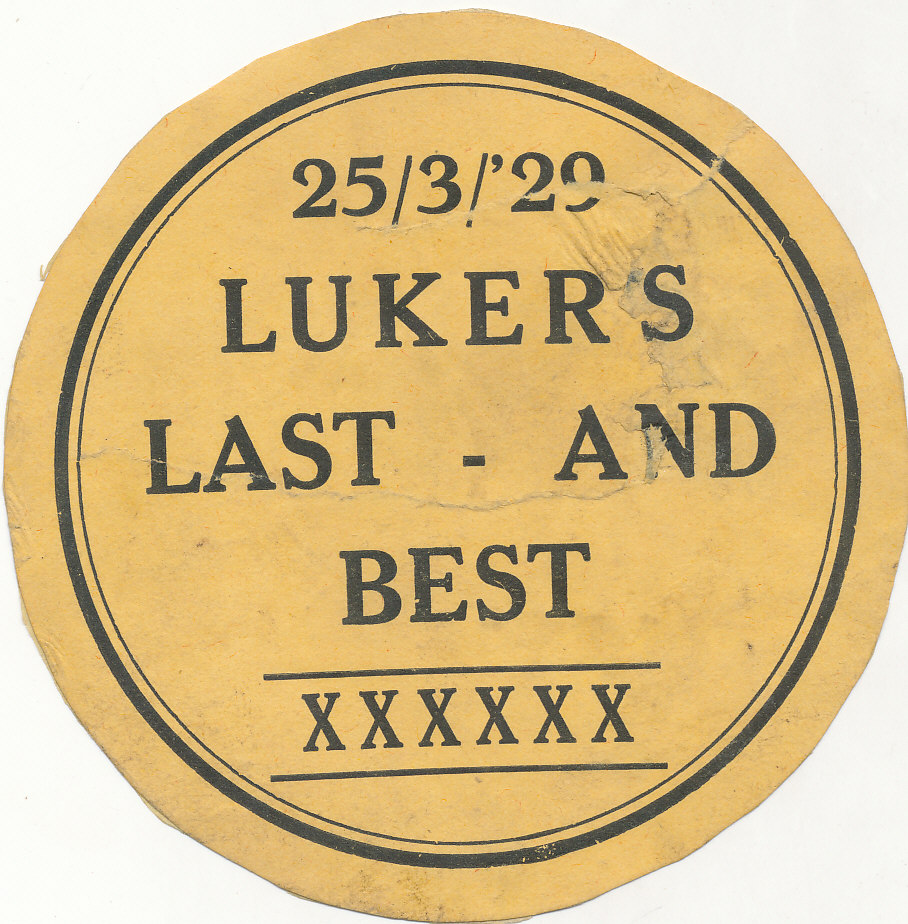 BEER LABELS, W. & R. Luker (Petersfield), XXXXXX, 1929, circular, tears and some scuffing, G