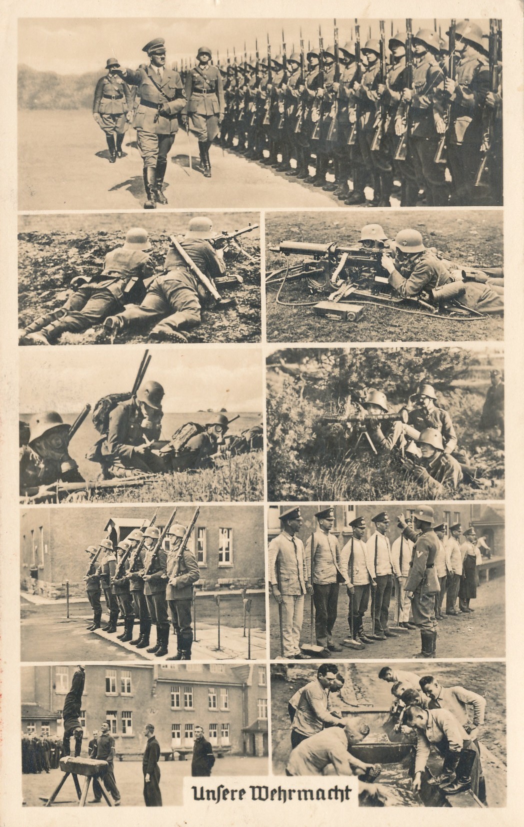 HITLER ADOLF, a scarce sepia montage, Unsere Wehrmacht, with 9 panels showing German troops, the