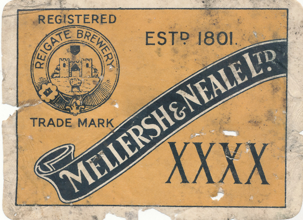 BEER LABELS, Mellersh & Neale (Reigate), XXXX, 1930s, rh, age toning, tears and small holes, FR to G