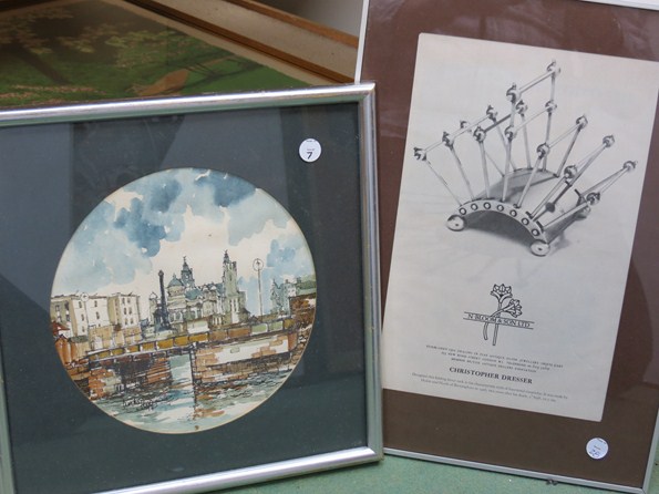 A 1960'S Liverpool watercolour, signed and a Christopher Dresser print