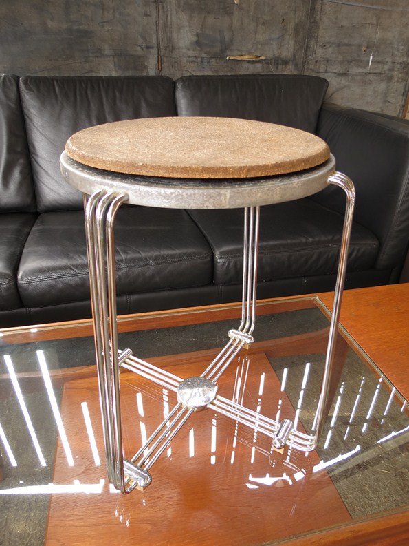 A 1930s Modernist chrome stool with cork top