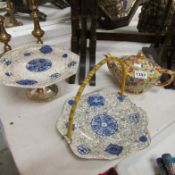 A Sadler teapot and 2 cake stands