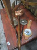 A mixed lot of copperware, barometer etc