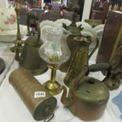 6 items of brass and copper including jug, kettle etc