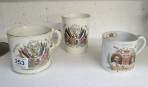 A Shelley 1911 City of Wakefield Coronation mug and a Peace mug and beaker